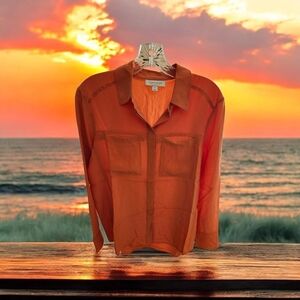 NORDSTROM Orange Button-Up Blouse